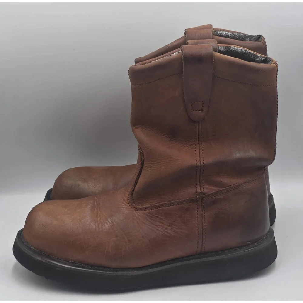 Brahma Hutch II Leather Steel Toe Work Boots Mid Calf Brown Mens 8.5 Wide Safety
